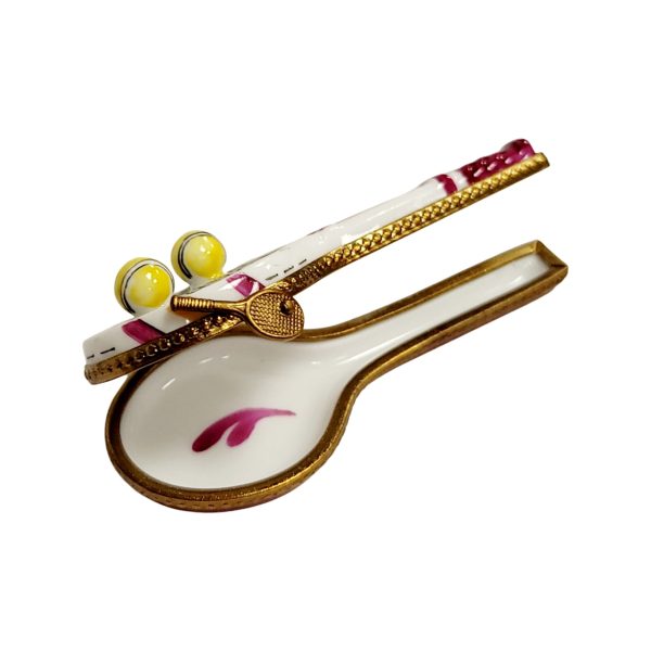 Red Tennis Racquet 2 Balls Porcelain Limoges Trinket Box For Cheap - Image 2