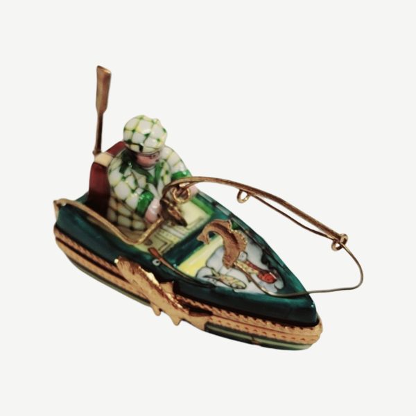 Man on Fishing Boat w Rod Porcelain Limoges Trinket Box For Cheap - Image 4