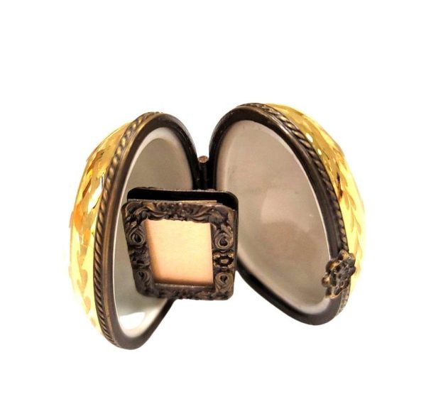 Flowered Egg Oval Picture Frame inside Vert Porcelain Limoges Trinket Box on Sale
